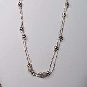Vintage 90s asymmetrical layered chain ball beaded silver and sparkle necklace